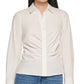 Camisa Calvin Klein Feminina com Botões Frontais e Franzidos, Branca, Tamanho Pequeno