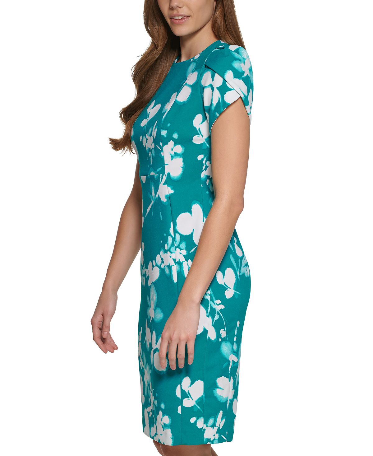 Vestido tubinho estampado com manga tulipa Calvin Klein feminino, verde, tamanho 10, pequeno