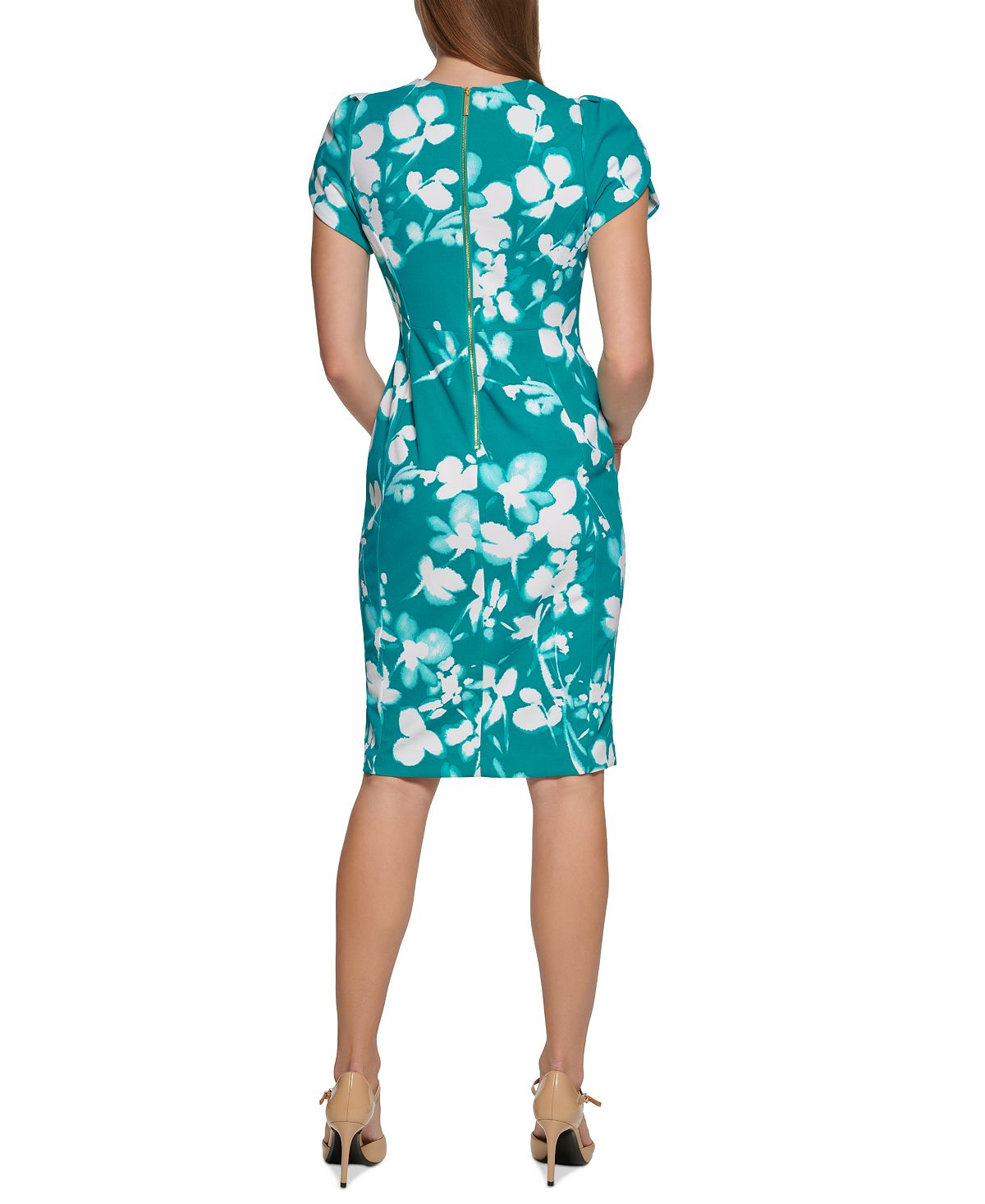 Vestido tubinho estampado com manga tulipa Calvin Klein feminino, verde, tamanho 2, pequeno