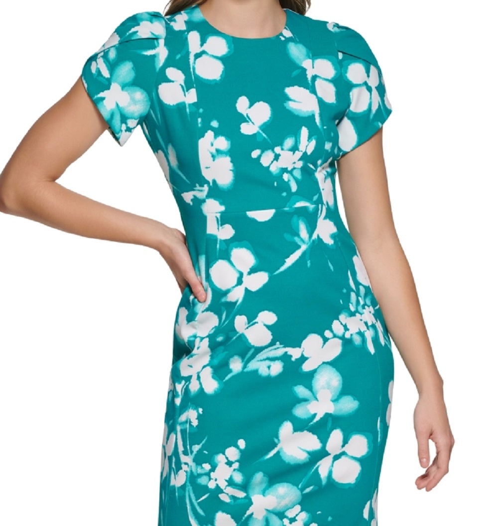 Vestido tubinho estampado com manga tulipa Calvin Klein feminino, verde, tamanho 2, pequeno