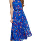 Vestido longo Calvin Klein feminino com estampa floral, cinto e alças finas, azul, tamanho 12, pequeno