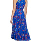 Vestido longo Calvin Klein feminino com estampa floral, cinto e alças finas, azul, tamanho 12, pequeno