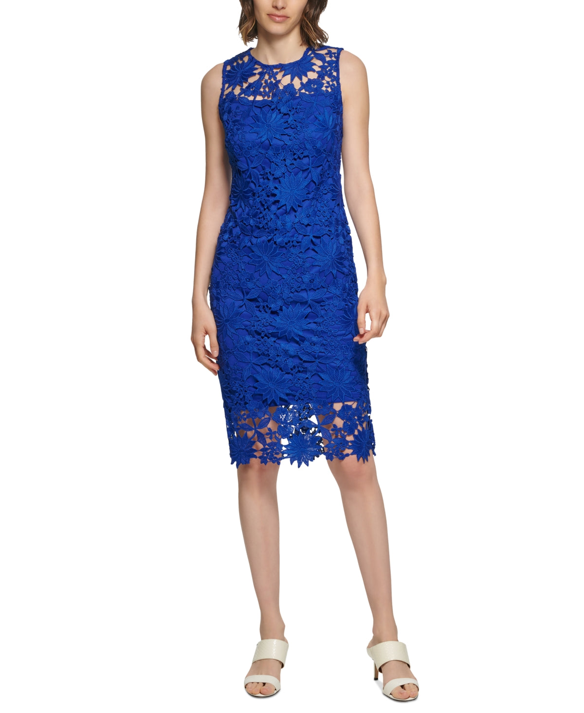 Vestido tubinho de renda sem mangas Calvin Klein feminino, azul, tamanho 8