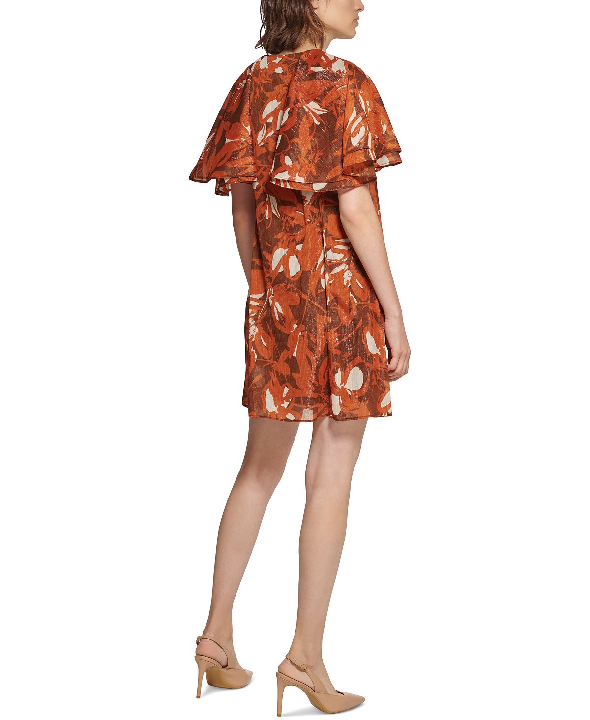 Vestido Capelet de Chiffon Calvin Klein Feminino Marrom Tamanho 4