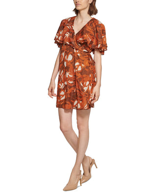 Vestido Capelet de Chiffon Calvin Klein Feminino Marrom Tamanho 4