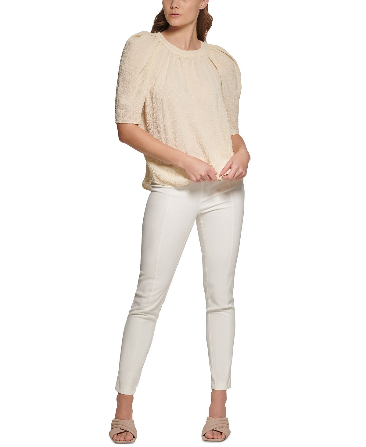 Blusa Calvin Klein Feminina Texturizada Ombros Bufantes Marrom Tamanho P
