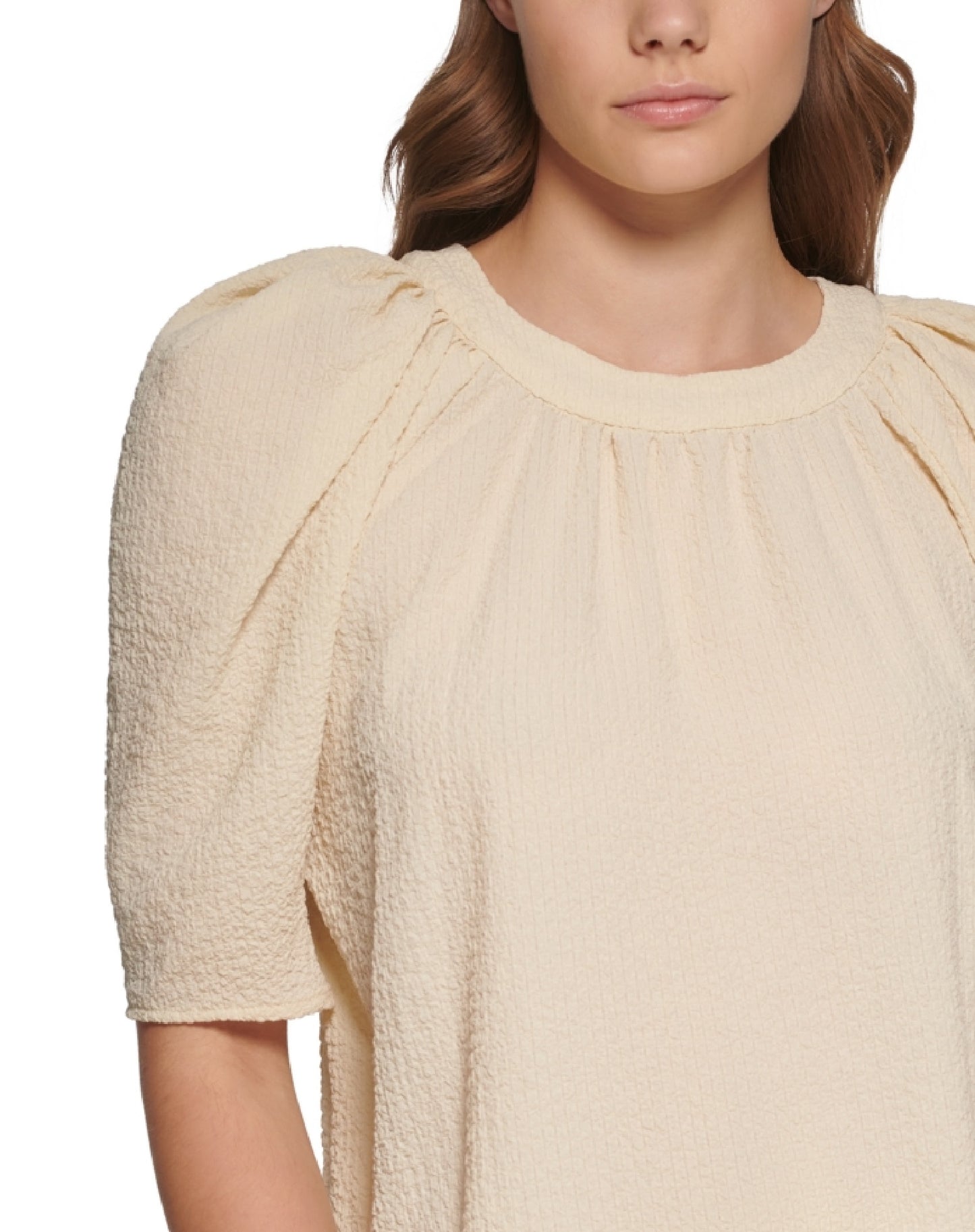 Blusa Calvin Klein Feminina Texturizada Ombros Bufantes Marrom Tamanho P