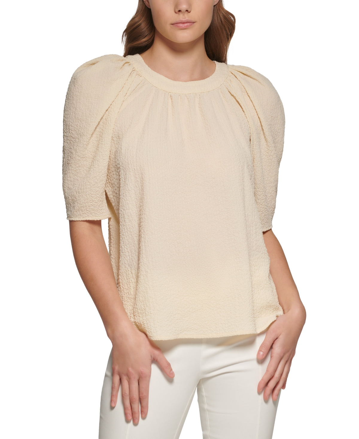 Blusa Calvin Klein Feminina Texturizada Ombros Bufantes Marrom Tamanho P