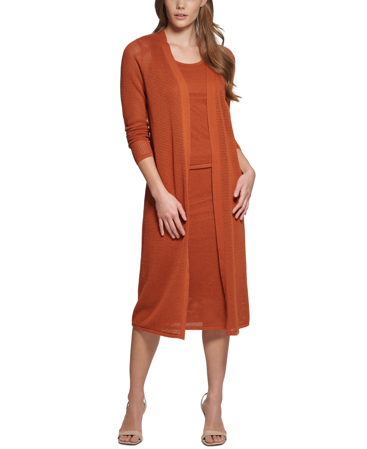 Calvin Klein Cardigan Feminino de Malha com Capuz e Zíper Marrom Tamanho P