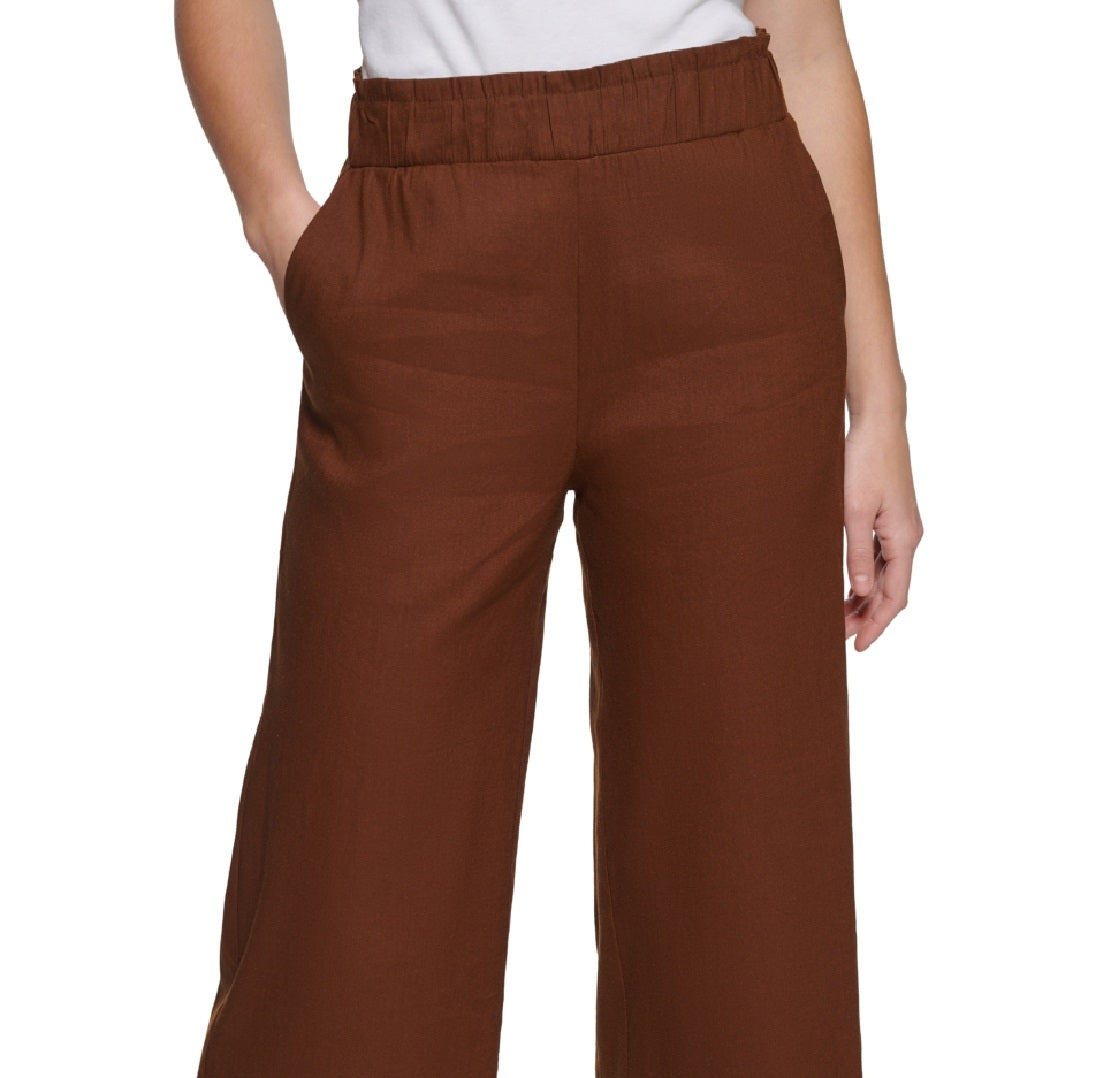 Calça Cropped de Linho Calvin Klein Feminina Marrom Tamanho Médio