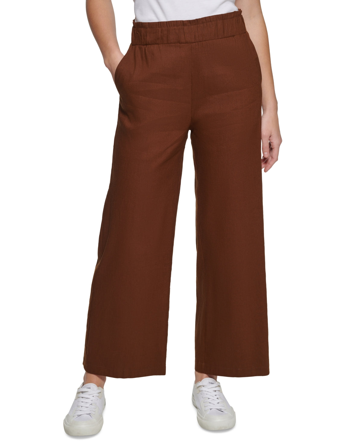 Calça Cropped de Linho Calvin Klein Feminina Marrom Tamanho Médio