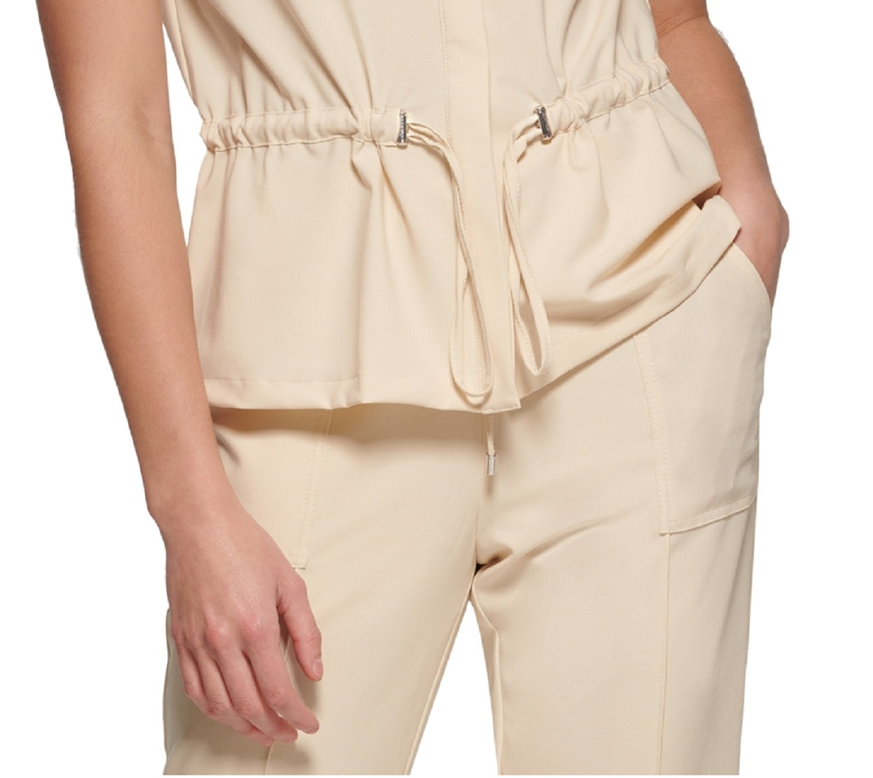 Jaqueta Calvin Klein Feminina Manga Curta com Cordão na Cintura Marrom