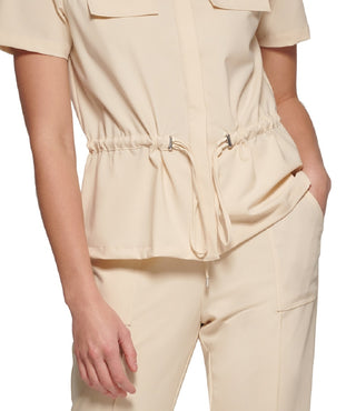 Jaqueta Calvin Klein Feminina Manga Curta com Cordão na Cintura Marrom Tamanho P