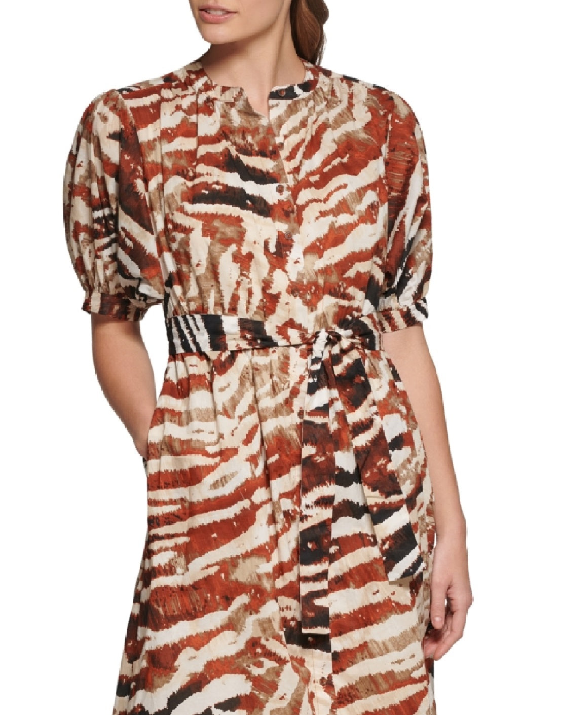 Calvin Klein Vestido midi com estampa animal e manga bufante, tamanho sortido 6