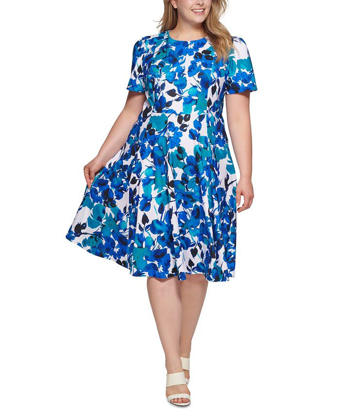 Vestido Calvin Klein Feminino Estampado Floral Azul Tamanho 22W