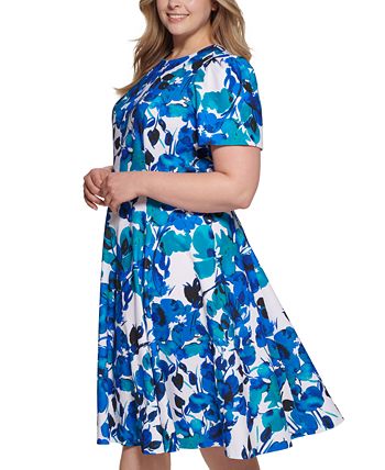 Vestido Calvin Klein Feminino Estampado Floral Azul Tamanho 22W