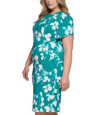 Calvin Klein Women's Printed Sheath Dress Green Size 14W