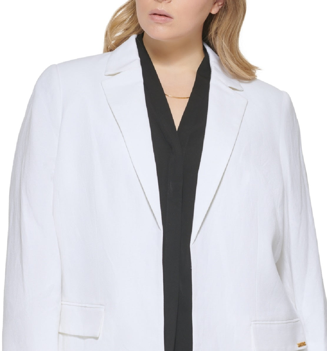 Calvin Klein Blazer Feminino com Gola Xale e Frente Aberta, Branco, Tamanho 18W
