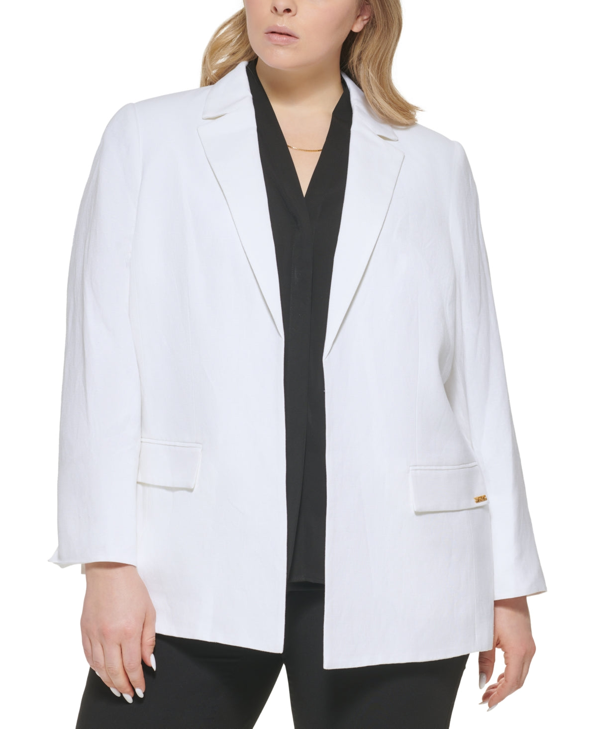 Calvin Klein Blazer Feminino com Gola Xale e Frente Aberta, Branco, Tamanho 18W