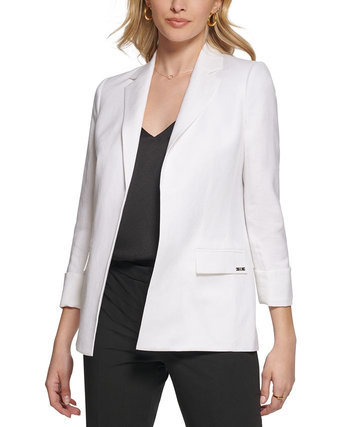 Jaqueta Calvin Klein Feminina de Linho com Frente Aberta, Branca, Tamanho 6