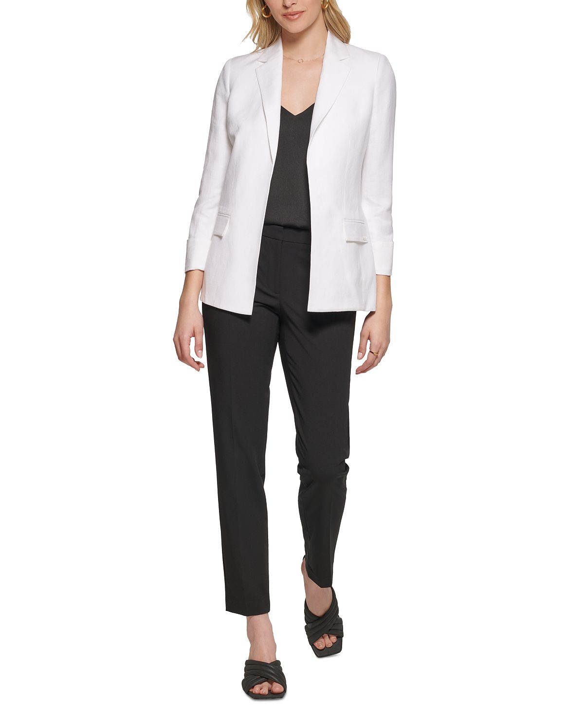 Jaqueta Calvin Klein Feminina de Linho com Frente Aberta, Branca, Tamanho 6
