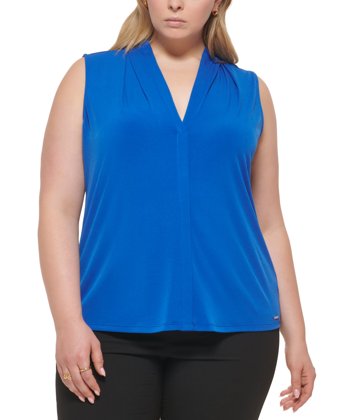 Blusa Calvin Klein Feminina Gola V Lisa Azul Tamanho 1X