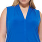 Blusa Calvin Klein Feminina Gola V Lisa Azul Tamanho 1X