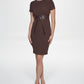 Vestido Calvin Klein Feminino de Couro Sintético Sólido com Amarração na Cintura e Bainha Marrom Tamanho 4