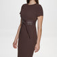 Vestido Calvin Klein Feminino de Couro Sintético Sólido com Amarração na Cintura e Bainha Marrom Tamanho 4