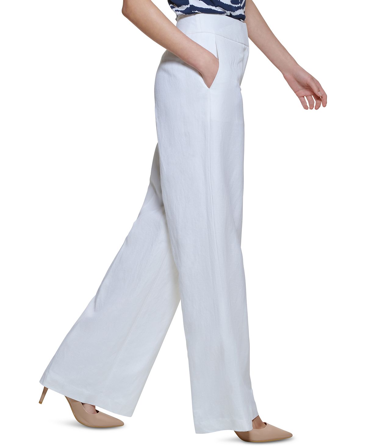 Calça Calvin Klein Feminina Cintura Alta Perna Larga Branca Tamanho 8 Petite