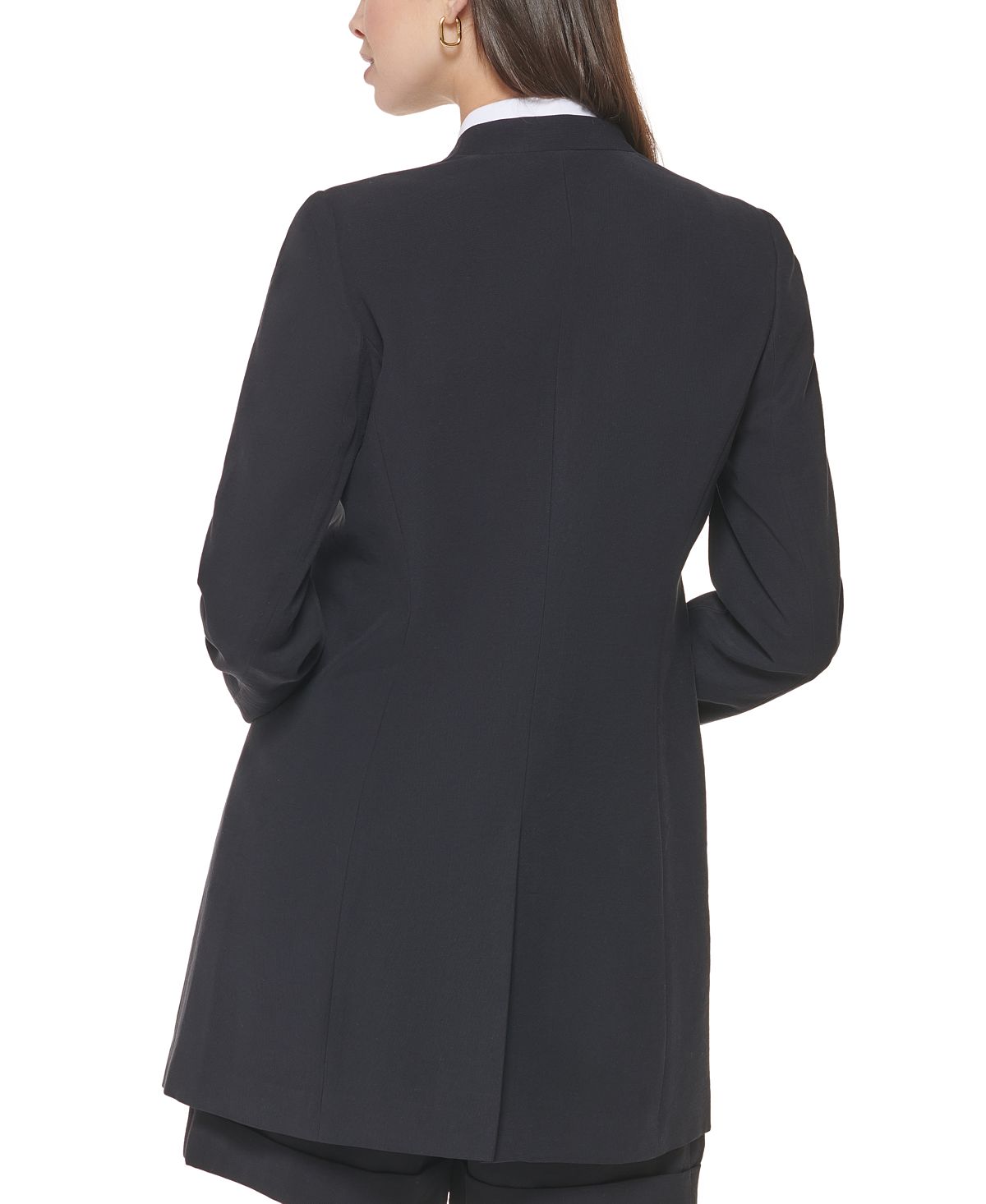 Calvin Klein Blazer longo feminino com frente aberta, azul, tamanho 4, pequeno