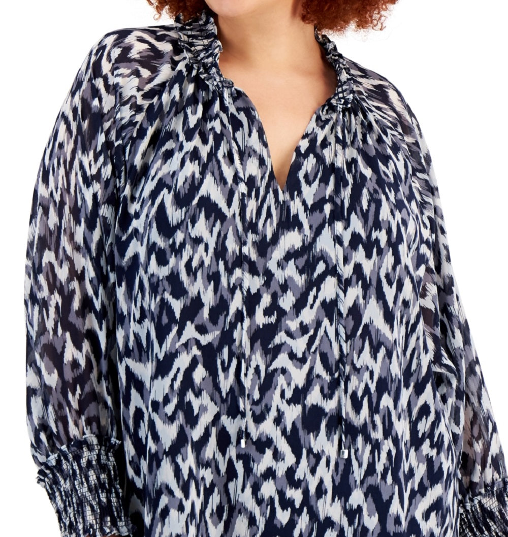 Blusa Calvin Klein Feminina Estampada com Amarração no Pescoço Azul Tamanho 2X