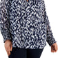 Blusa Calvin Klein Feminina Estampada com Amarração no Pescoço Azul Tamanho 2X