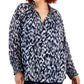 Blusa Calvin Klein Feminina Estampada com Amarração no Pescoço Azul Tamanho 2X