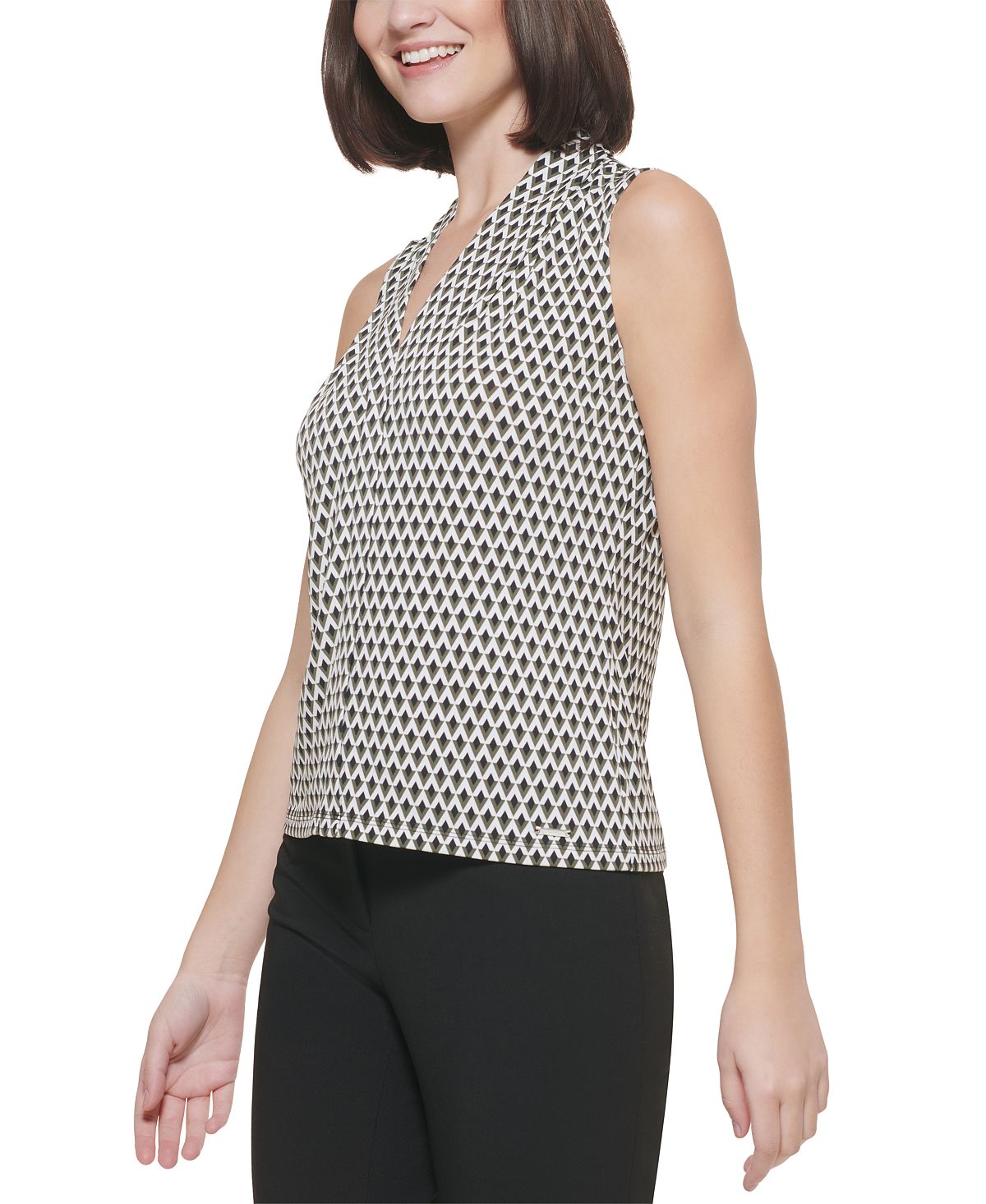 Blusa Calvin Klein Feminina Estampada Gola V Verde Tamanho Pequeno Médio