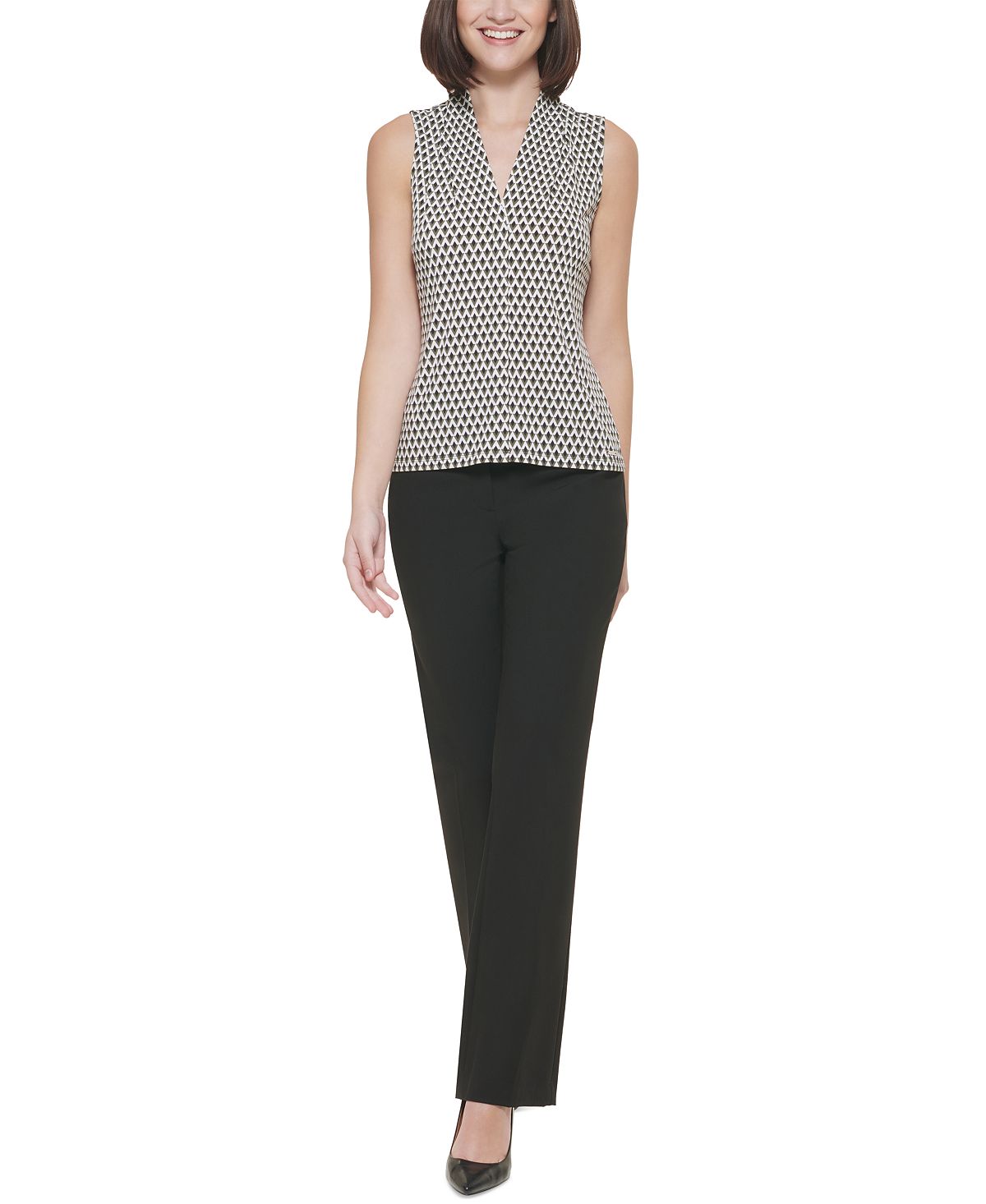 Blusa Calvin Klein Feminina Estampada Gola V Verde Tamanho Pequeno Médio