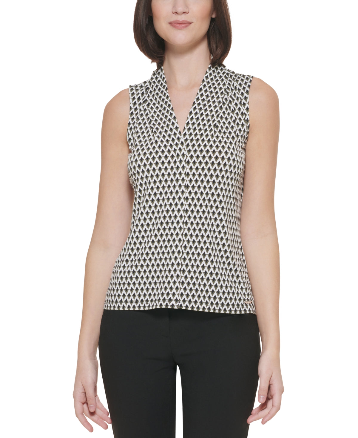 Blusa Calvin Klein Feminina Estampada Gola V Verde Tamanho Pequeno Médio