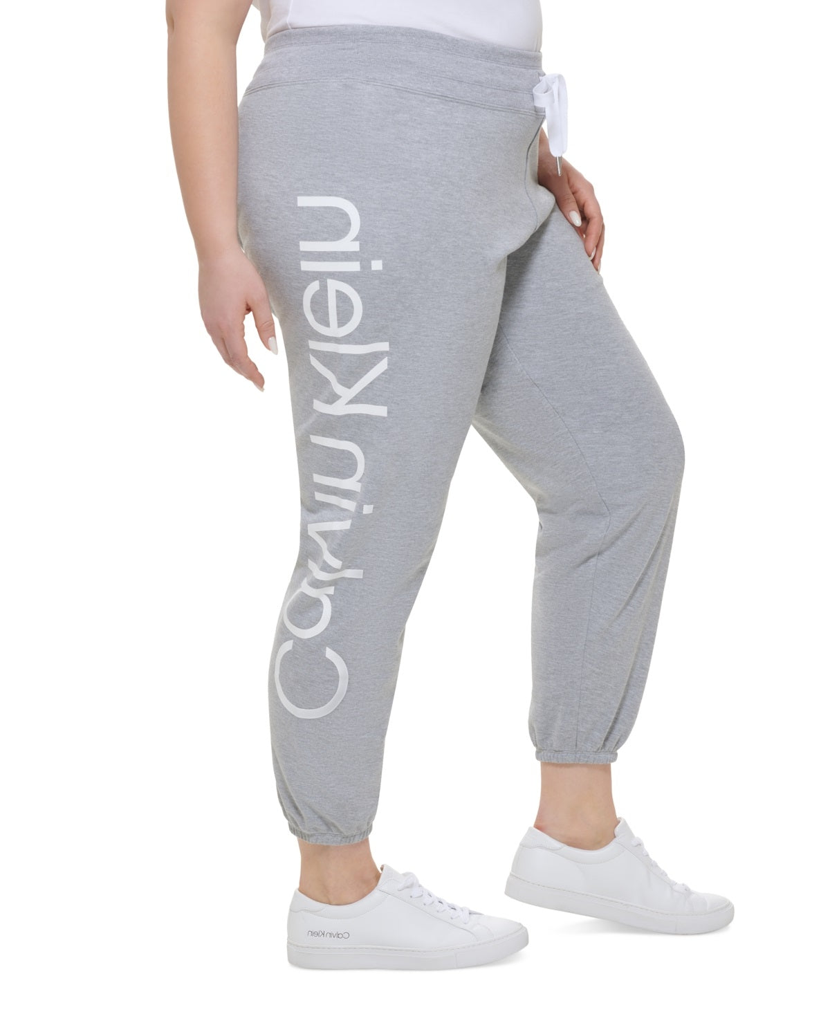 Calça jogger feminina Calvin Klein com logo cinza, tamanho 2X