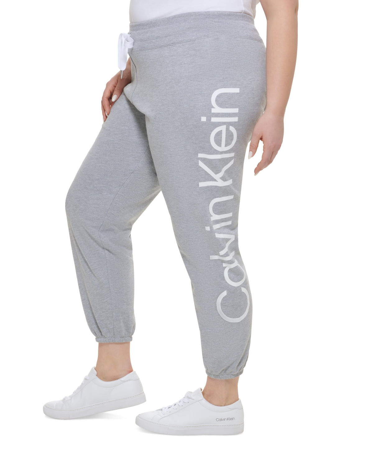 Calça jogger feminina Calvin Klein com logo cinza, tamanho 2X