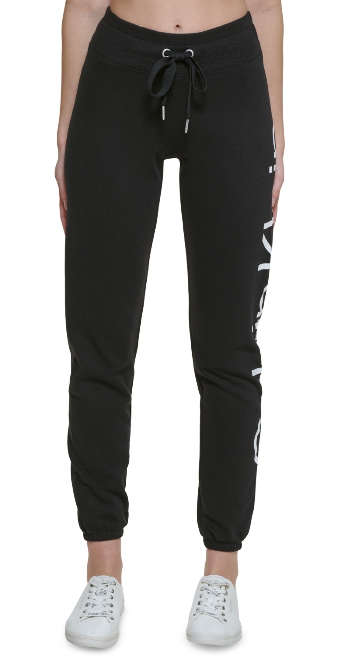 Calça jogger feminina Calvin Klein com logo preta, tamanho XX-G