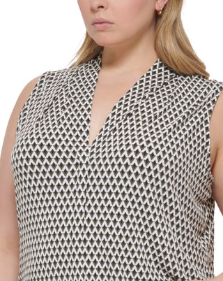 Calvin Klein Women's Geo Print V Neck Top Green Size 3X