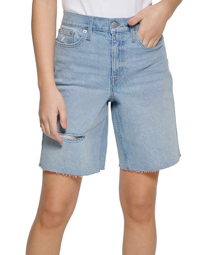 Calvin Klein Shorts Jeans Feminino Cintura Alta Azul Tamanho Pequeno