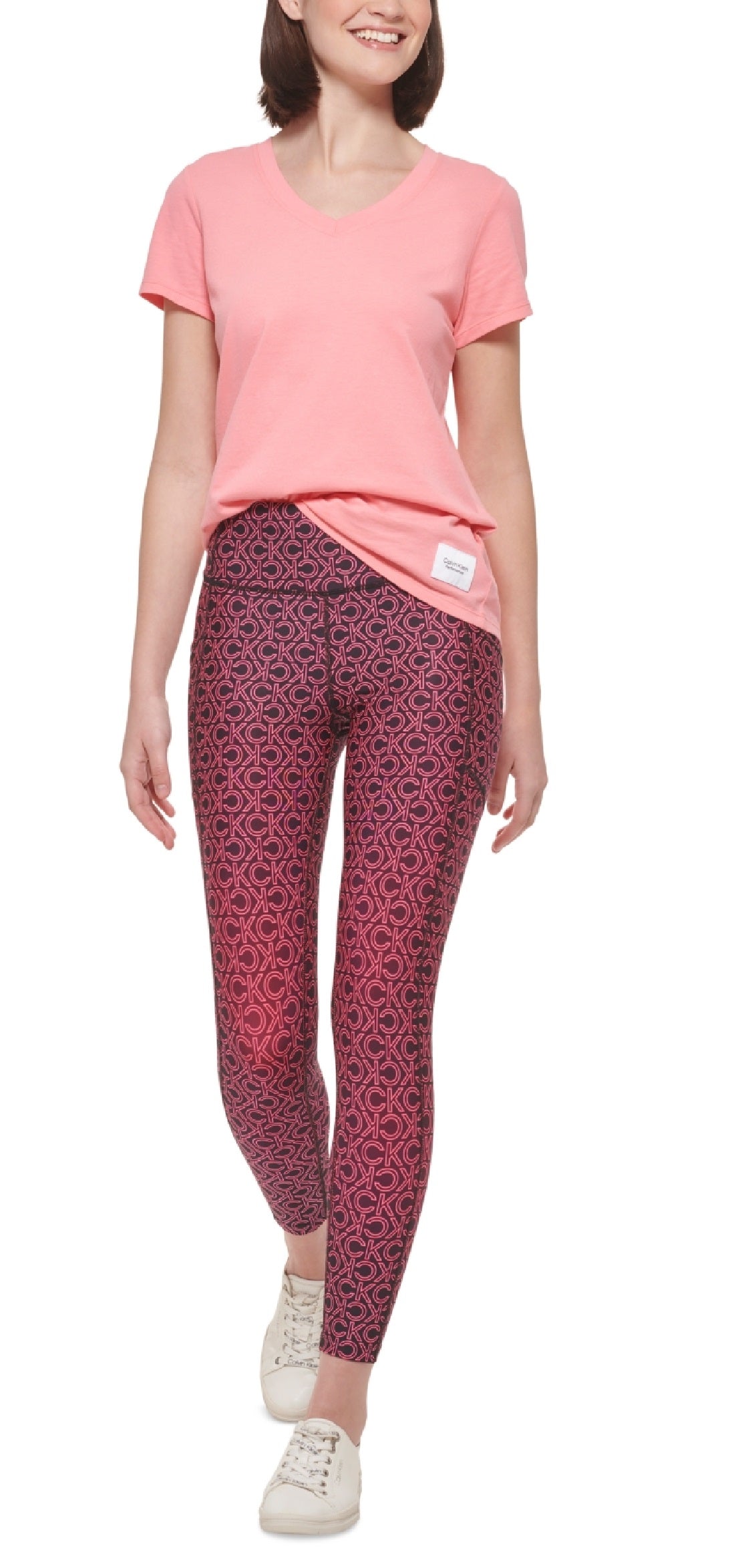 Calça legging Calvin Klein feminina estampada cintura alta 7/8 laranja tamanho grande