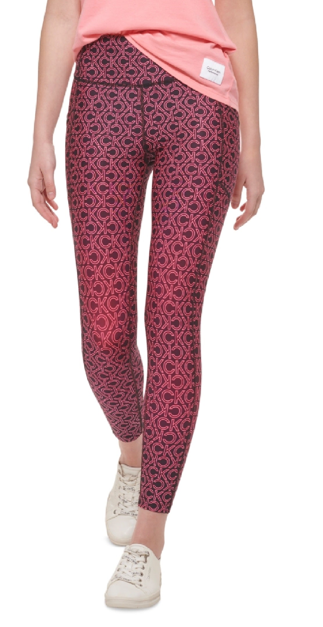 Calça legging Calvin Klein feminina estampada cintura alta 7/8 laranja tamanho grande