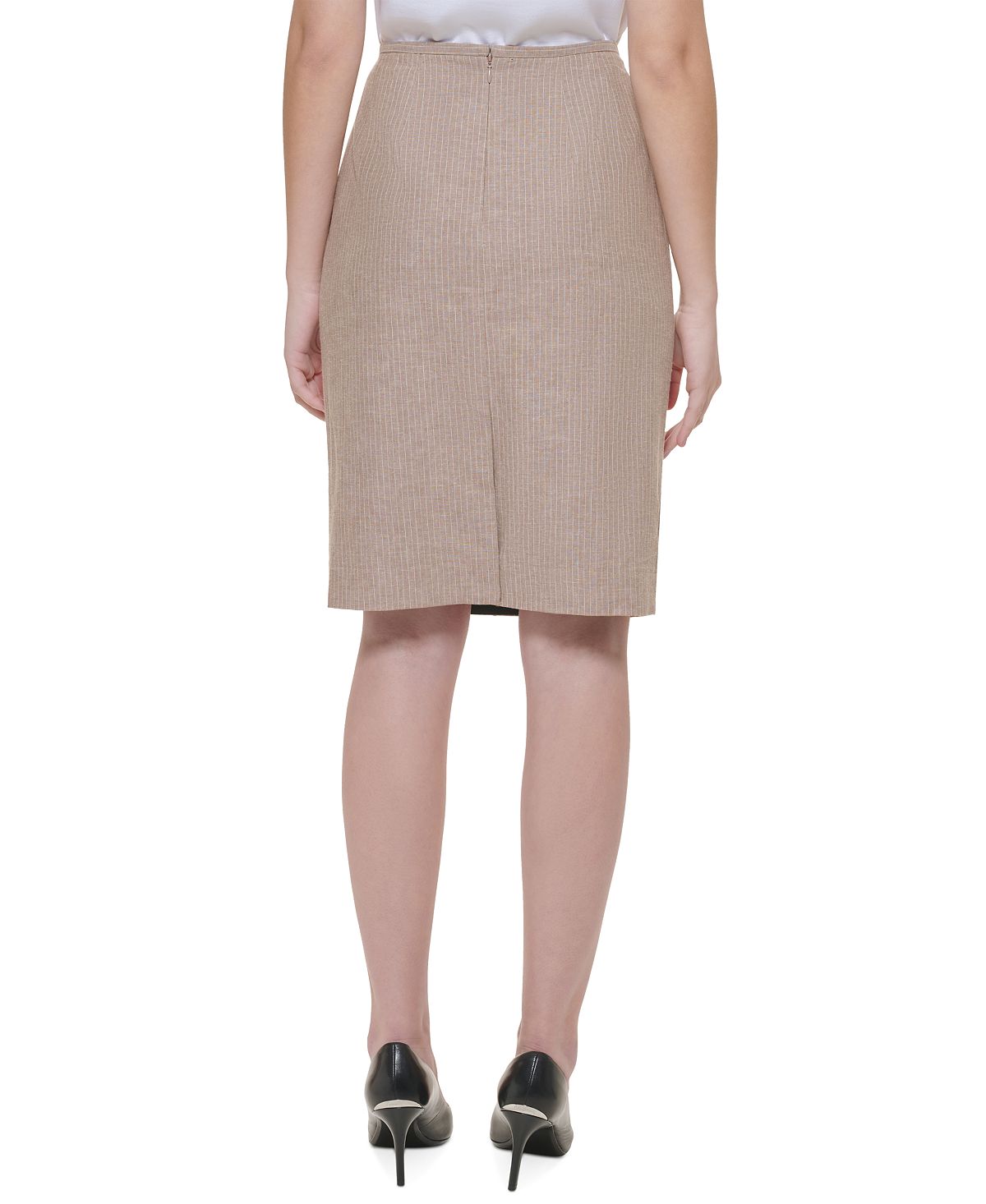 Saia lápis listrada feminina Calvin Klein marrom tamanho 4 Petite