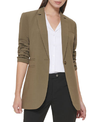Calvin Klein Women's Lux One Button 3/4 Sleeve Blazer Green Size 8 Petite