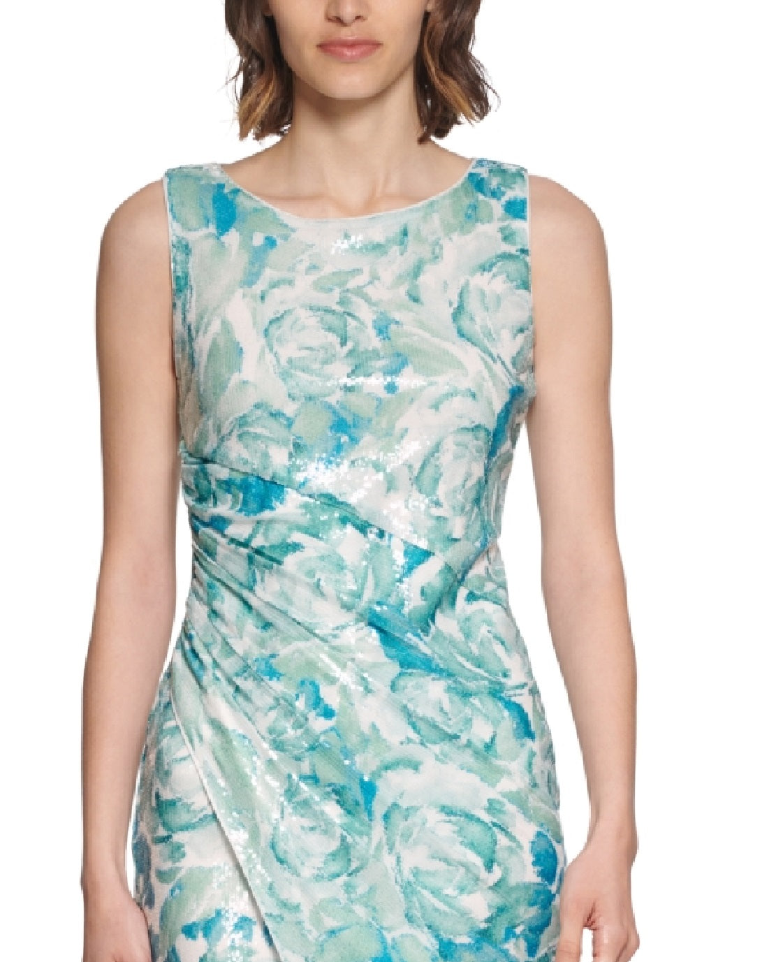 Vestido tubinho floral com lantejoulas Calvin Klein feminino, verde, tamanho 16