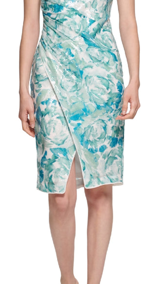 Calvin Klein Women's Sequined Floral Sheath Dress Green Size 16