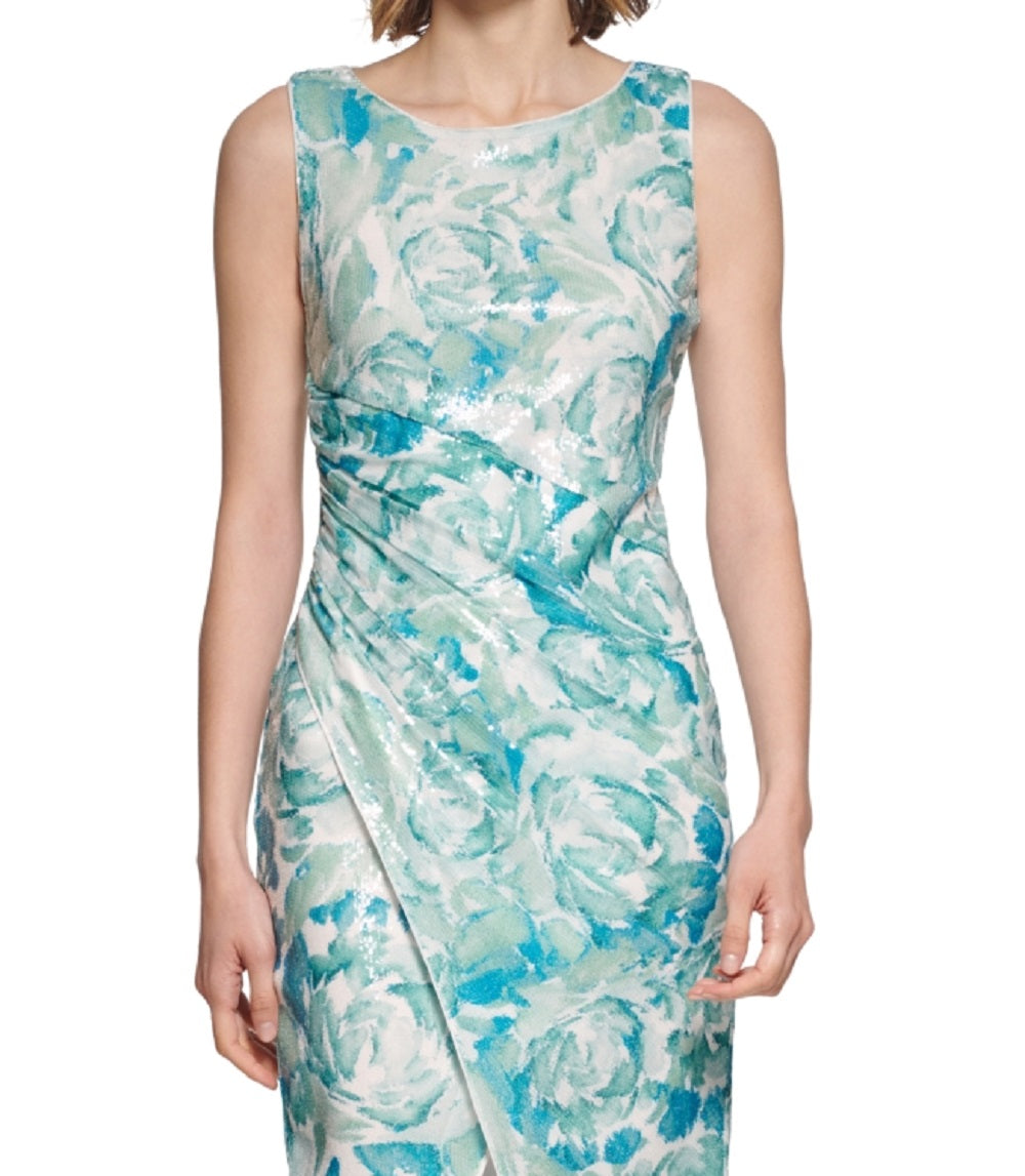 Vestido tubinho floral com lantejoulas Calvin Klein feminino, verde, tamanho 6