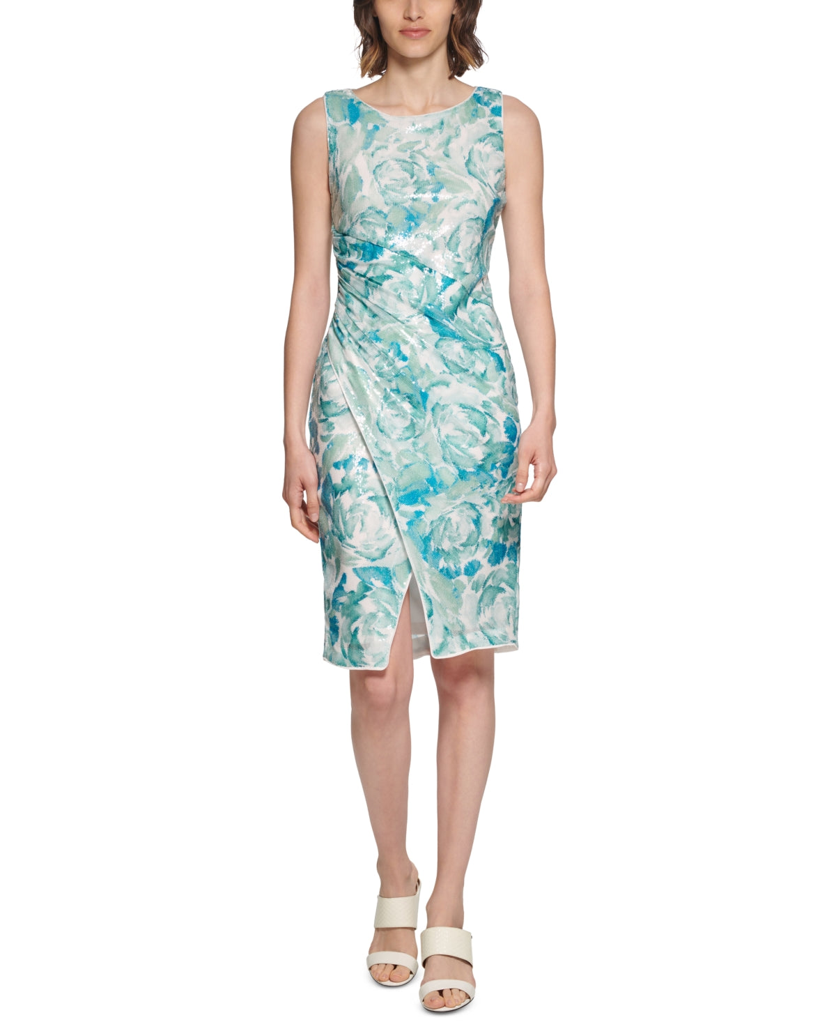 Vestido tubinho floral com lantejoulas Calvin Klein feminino, verde, tamanho 6